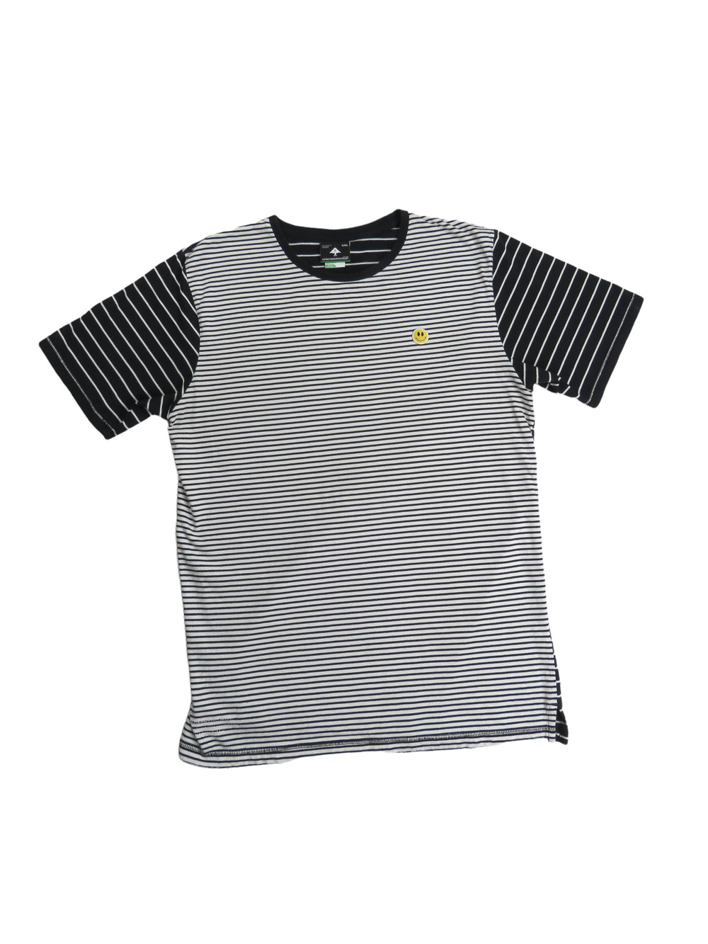 Urban Outfitters Smiley Face Happy Face Black  White Striped Crewneck T-Shirt